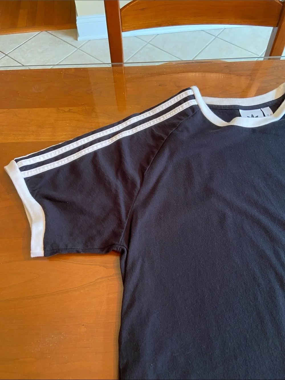adidas Black Tee with White Trim and Three-Stripe Detail